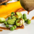Food Photo Story - Duo of Lamb - adding sauce to beans and peas