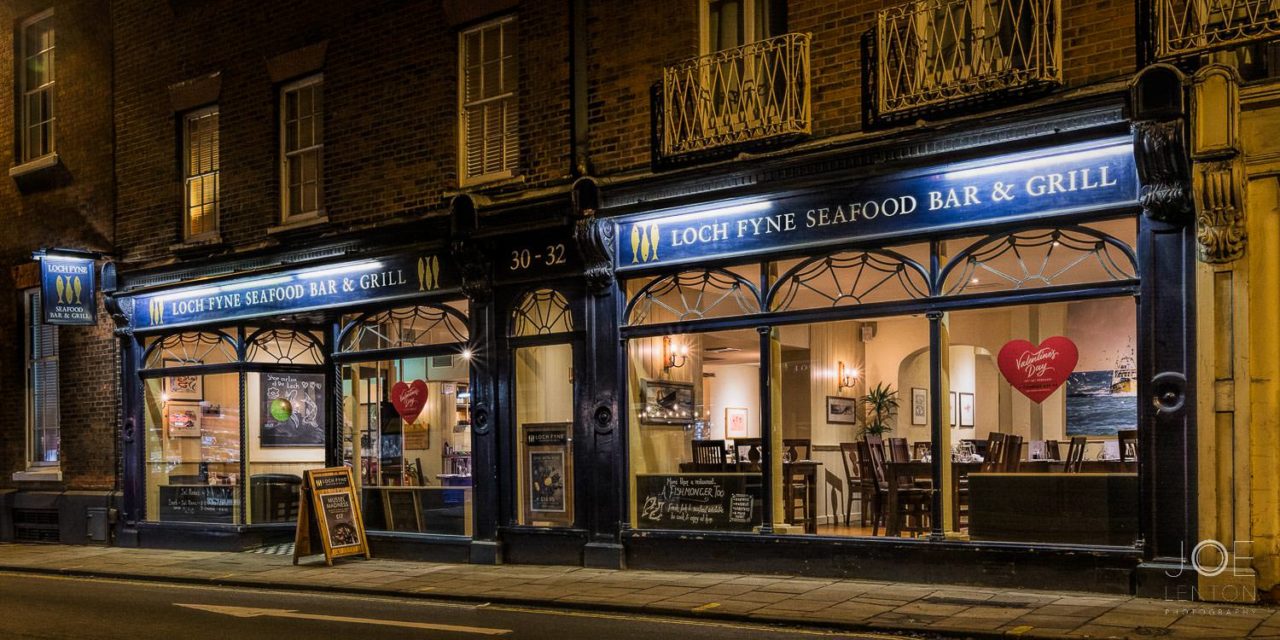 Twilight Photography - front of Loch Fyne restaurant in Norwich