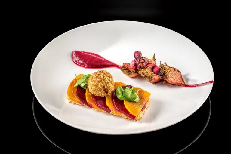 Beetroot starter by Goldleaf Catering - fine dining food photography