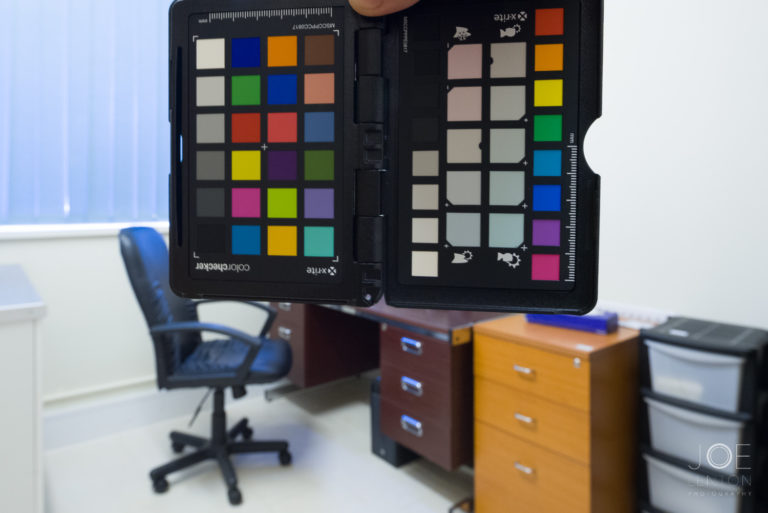 Color Checker Passport used in an office for interior photography