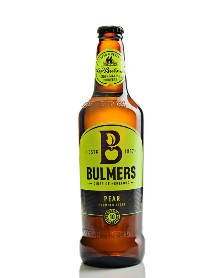 Bulmers Cider bottle photography on a white background