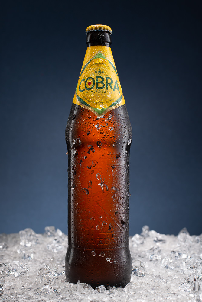 Bottle Photography Sample - Backlit Cobra Beer on Ice