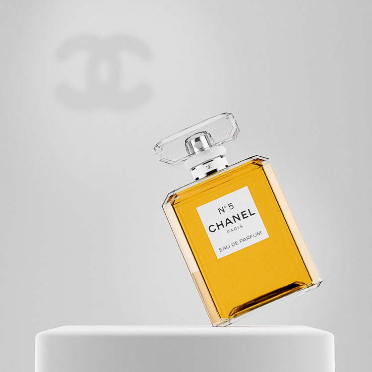 Chanel No 5 Perfume bottle CGI with Chanel Logo