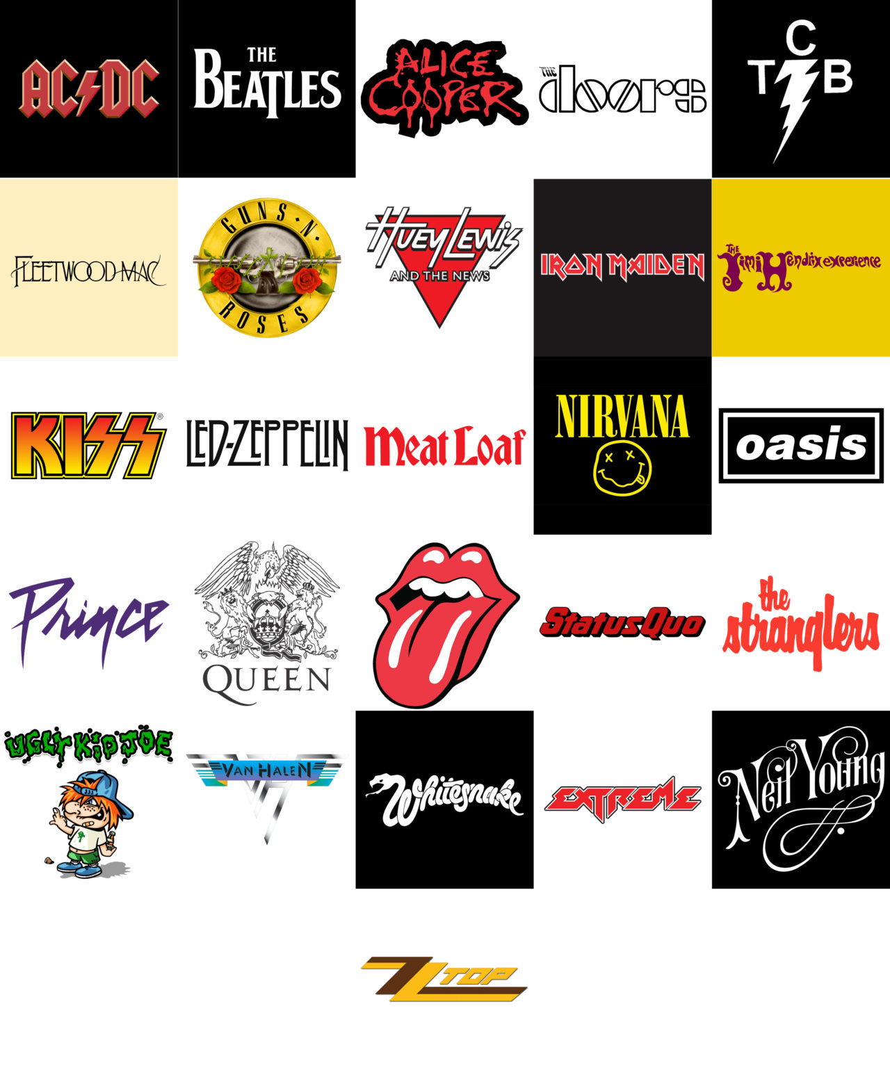 Grid of band logos used in the Bands quiz