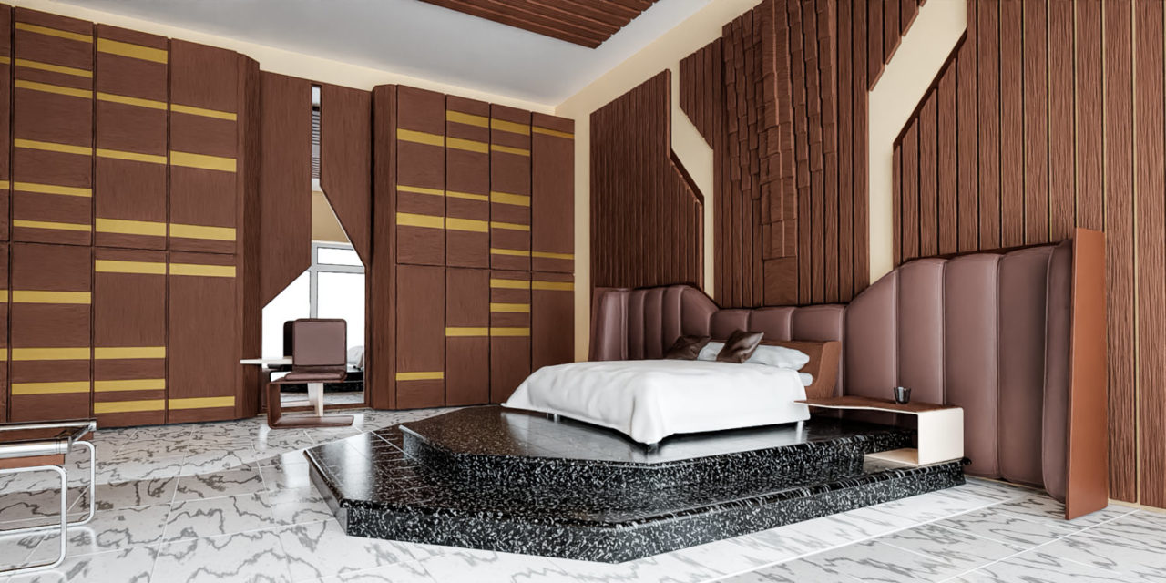 CGI daylight simulation of a hotel bedroom