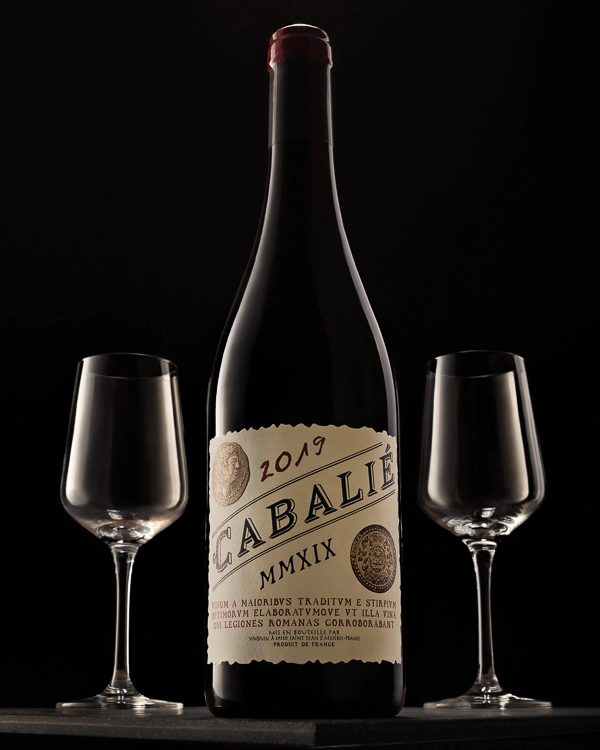 Cabalie Red Wine bottle with glasses