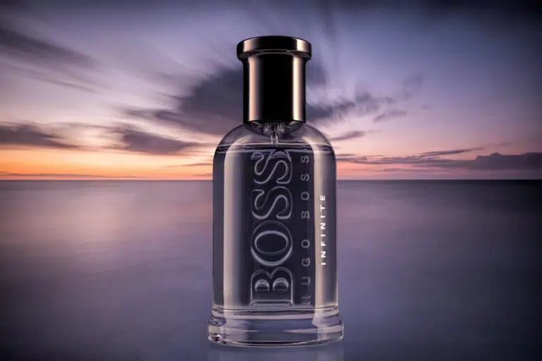 Hugo Boss Infinite with sunset seascape background