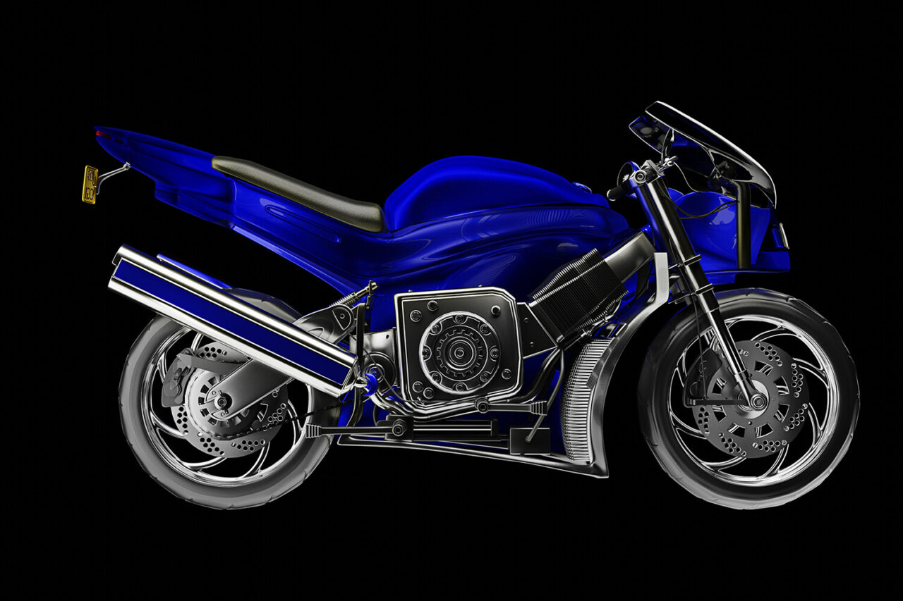 CGI motorbike cut in half