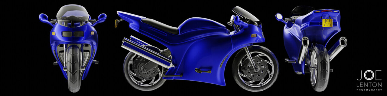CGI Motorbike project - set of images showing 3 views