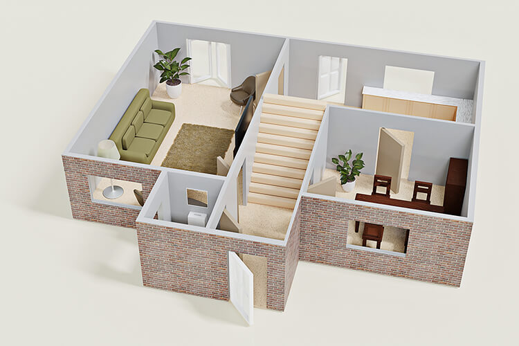 3d floorplan visualisation with basic furniture