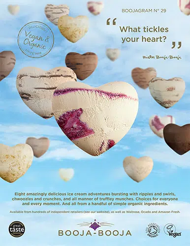 Booja-Booja ice cream advertising image using CGI ice cream hearts