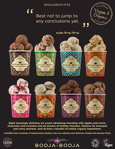 Scoops of Booja-Booja Ice Cream on tubs advertising image